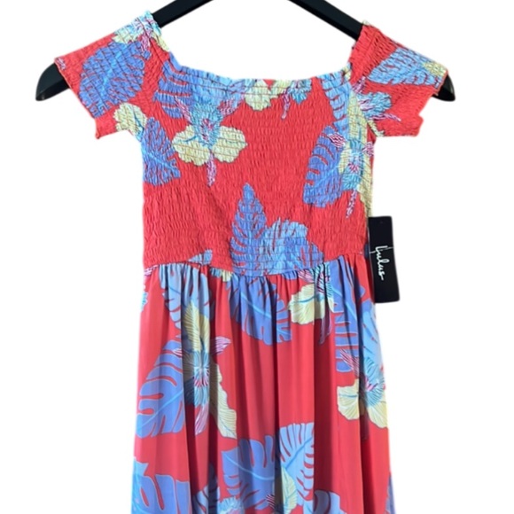 NWT Lulus Patsy Coral Red Floral Print Off-the-Shoulder Dress Size XS Coastal - Picture 4 of 16